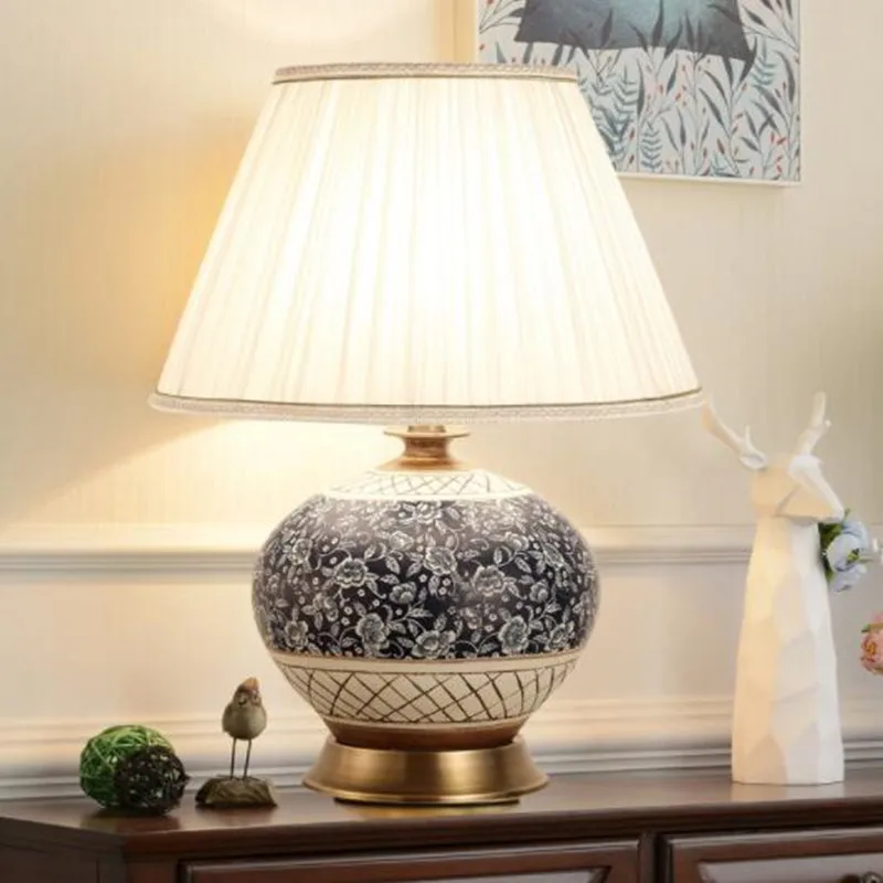 

New Chinese Style Ceramic Copper Table Lamp for Living Room Large Bedroom Bedside Lamp Classical American Decorative Table Lamp