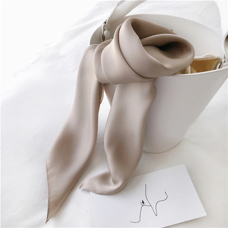 Luna&Dolphin Women Square Scarf 70x70cm Solid Color Brick Red Small Chiffon Silk Hair Tie Headbands Bandana Bag Spring Hijab