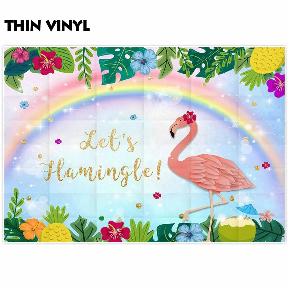 Allenjoy Let's Flamingle backdrop tropical flamingo birthday party rainbow pineapple shimmer flowers fruit background photophone