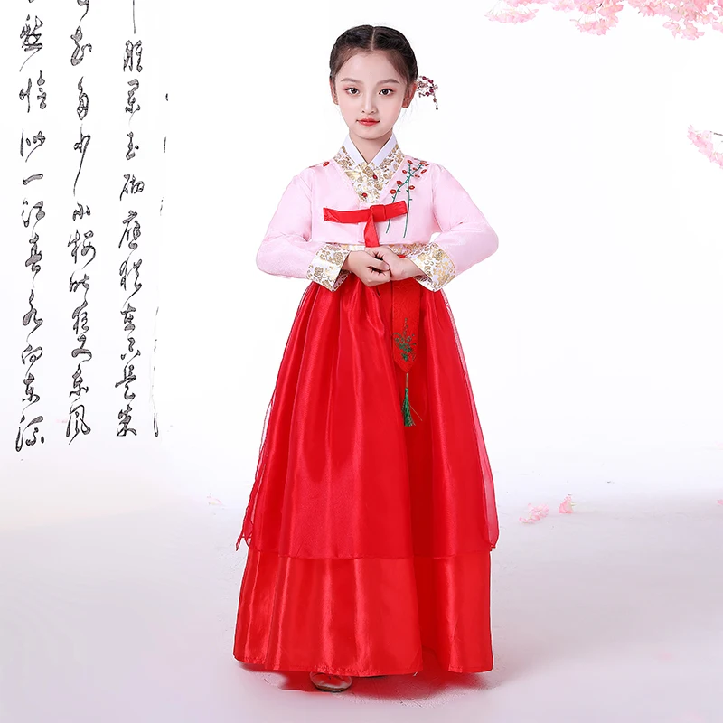 

Детское традиционное платье Hanbok с вышивкой, костюм с длинным рукавом для древнего танца, детское ретро платье для двора, косплей, сценические костюмы