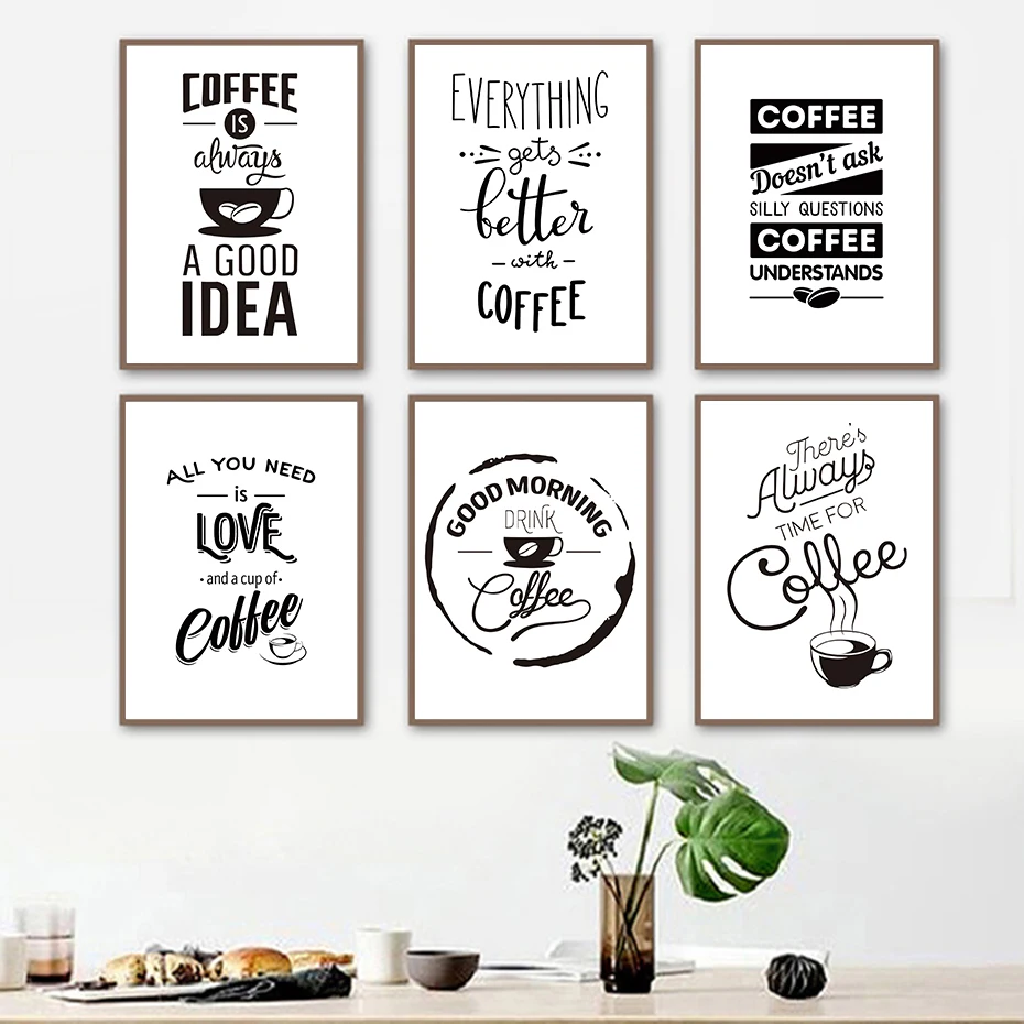 Spezielle Kaffee Leben Zeichnen & Zitat Wand Kunst Schwarz & Weiß Malerei Leinwand Bilder Vintage Poster Nordic Drucke Wohnzimmer wohnkultur