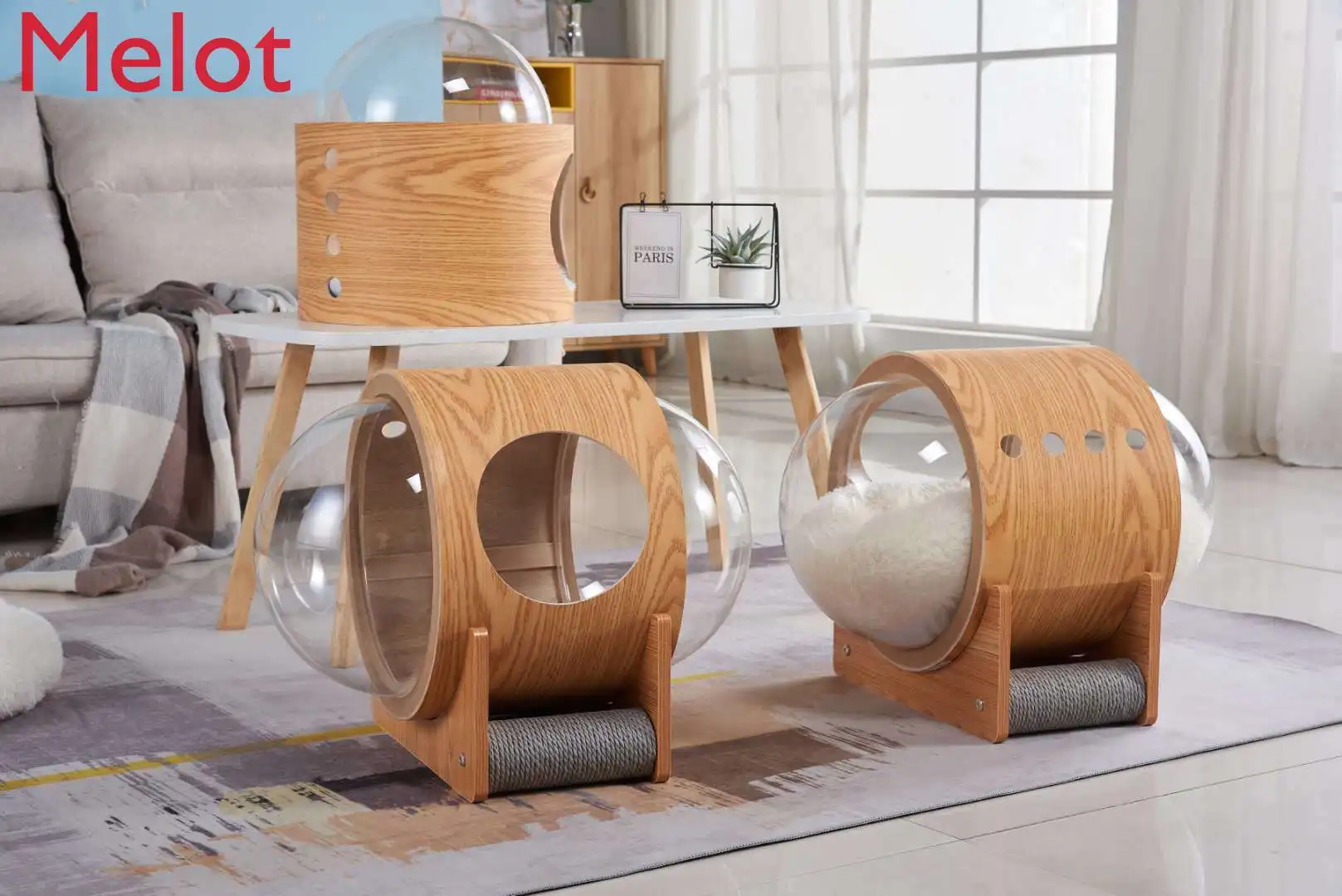 Master Handmade Solid Wood Production Personalized Creative Capsule Capsule Cat Kennel Home Transparent Pet Bed High-End