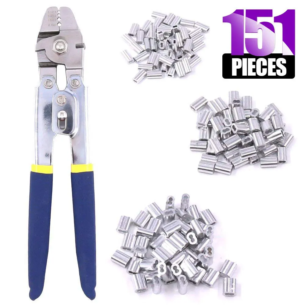 Alicates de prensado de pesca, juego de herramientas de prensado manual para manguitos ovalados de cobre y aluminio de 0,1mm a 2,2mm