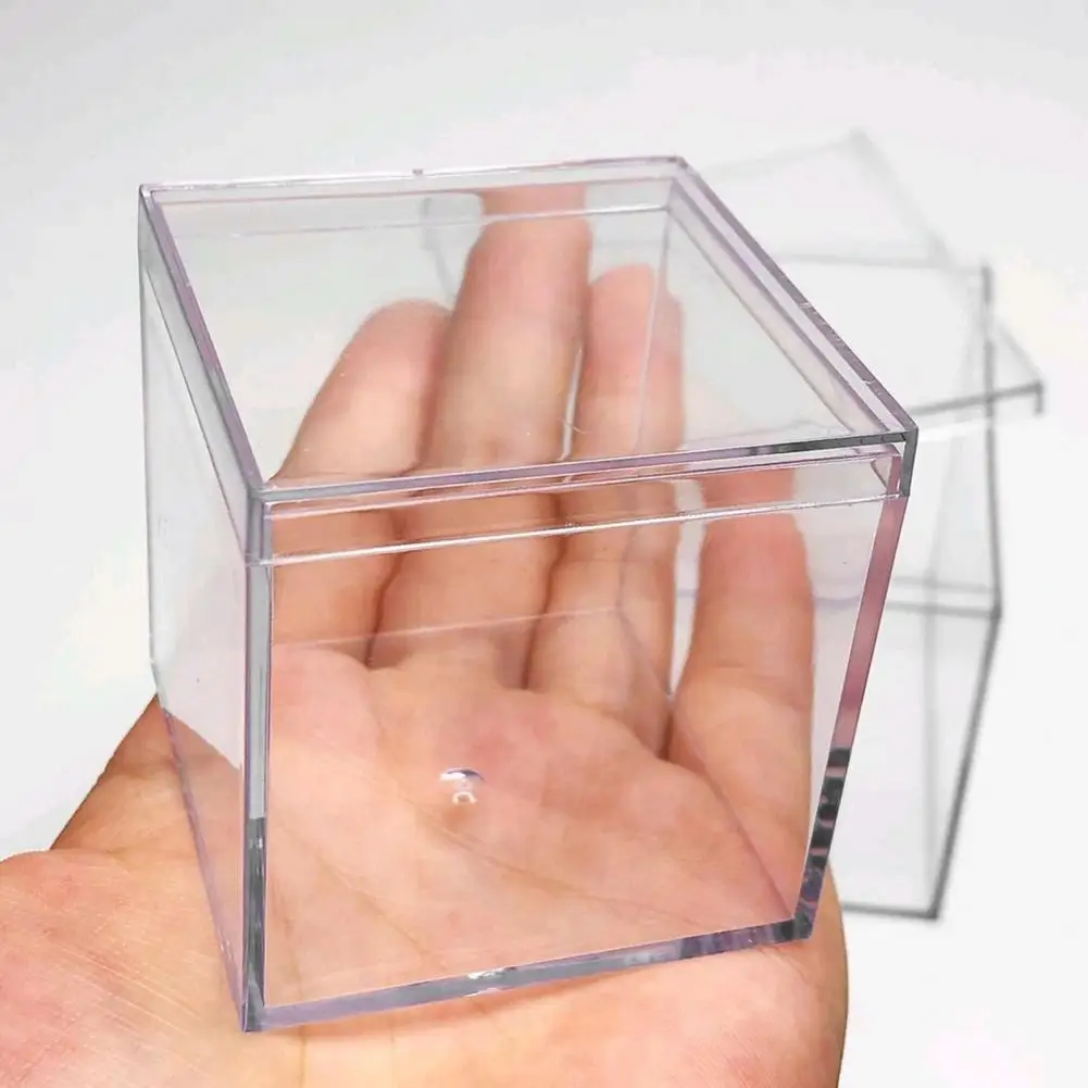 4Pcs Wedding Clear Candy Box Plastic Transparent Square Cube Box Portable Lid Case Storage Organizer
