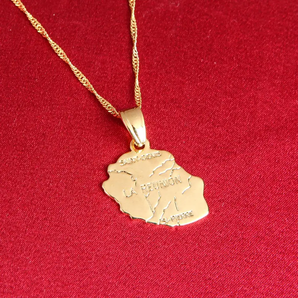 La Reunion Map Pendant Necklace Gold Color Fashion France Reunion Island Maps Jewelry