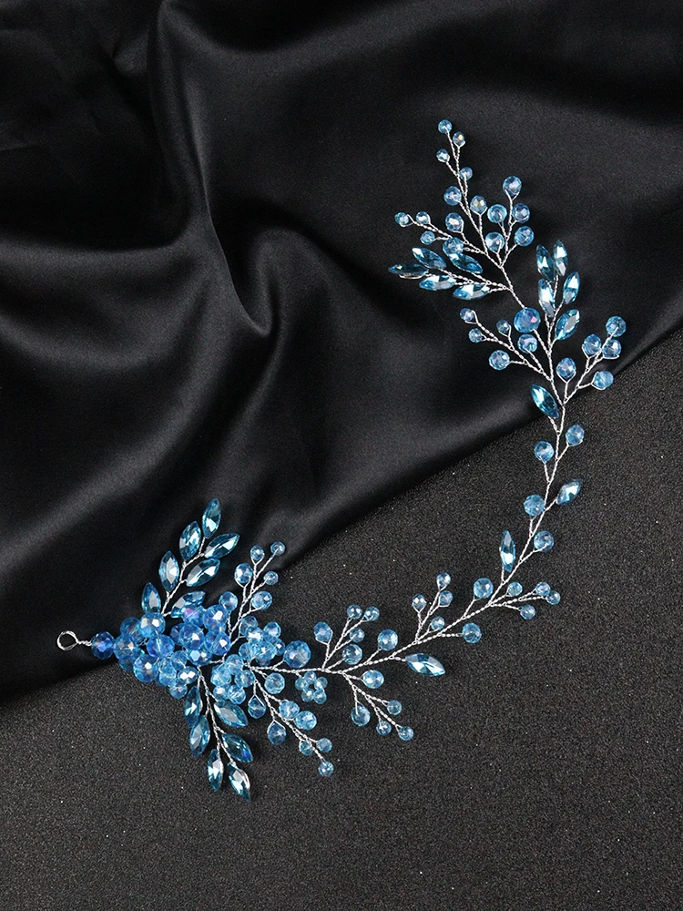 Romantic Bridal Headbands Blue Crystal Hairband Rhinestone Women Headpieces Wedding Accessories for Party Bride Headdress Diadem