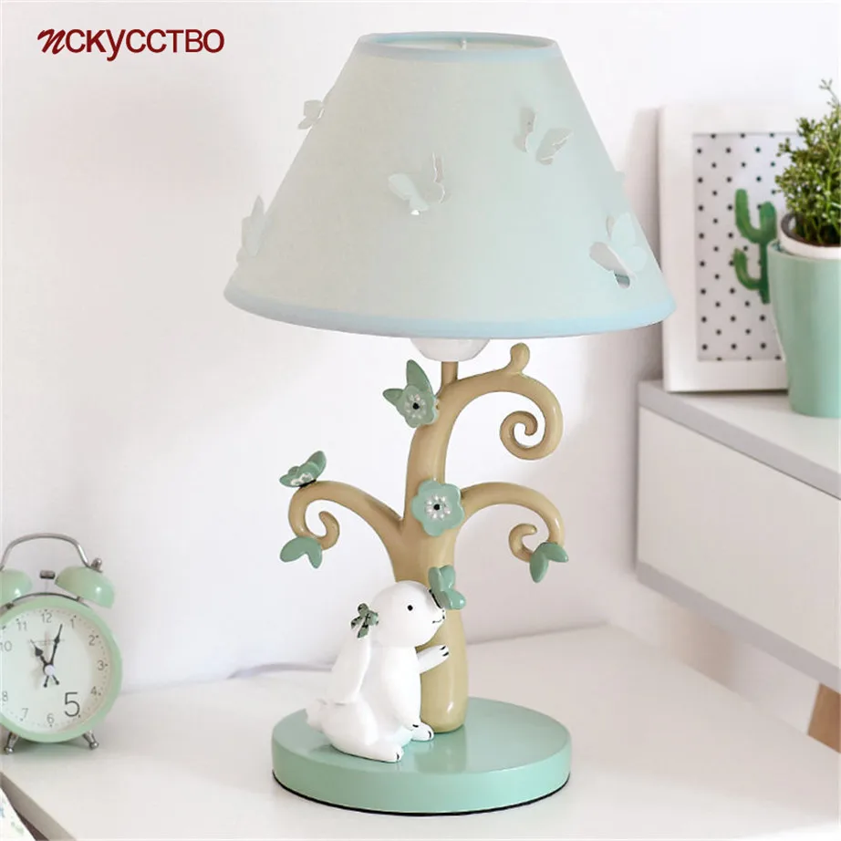 

Korean Resin Cartoon Rabbit Tree Fabric Table Lamp For Foyer Study Kids Bedroom Bedside Sleeping Night Light Home Desktop Decor