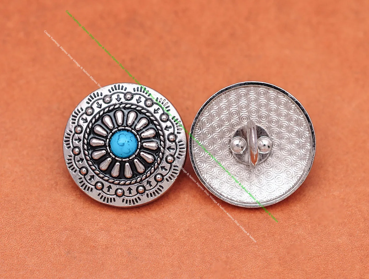 10X Southeast Tribal Silver Flower Turquoise Leathercraft Clothes Luggage Bag Accessories Garmen Craft Sewing Concho Button