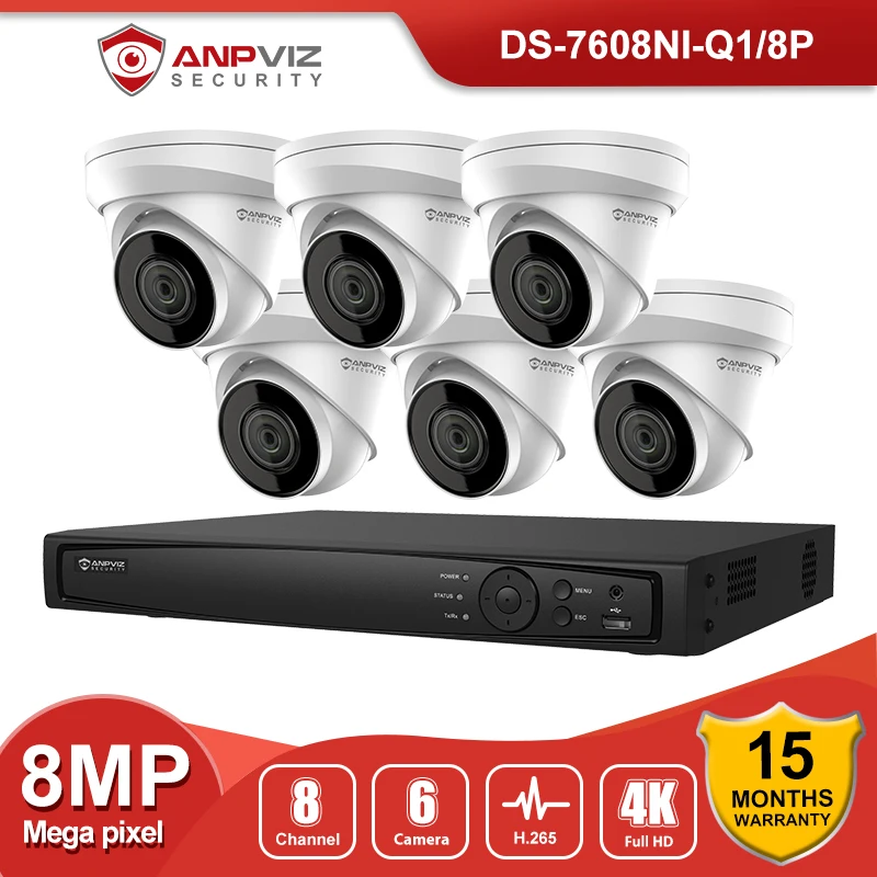 Anpviz 4K 8CH Smart NVR Kit 8MP POE Security IP Camera System Outdoor With Audio CCTV Video Surveillance Set IP67 H.265+