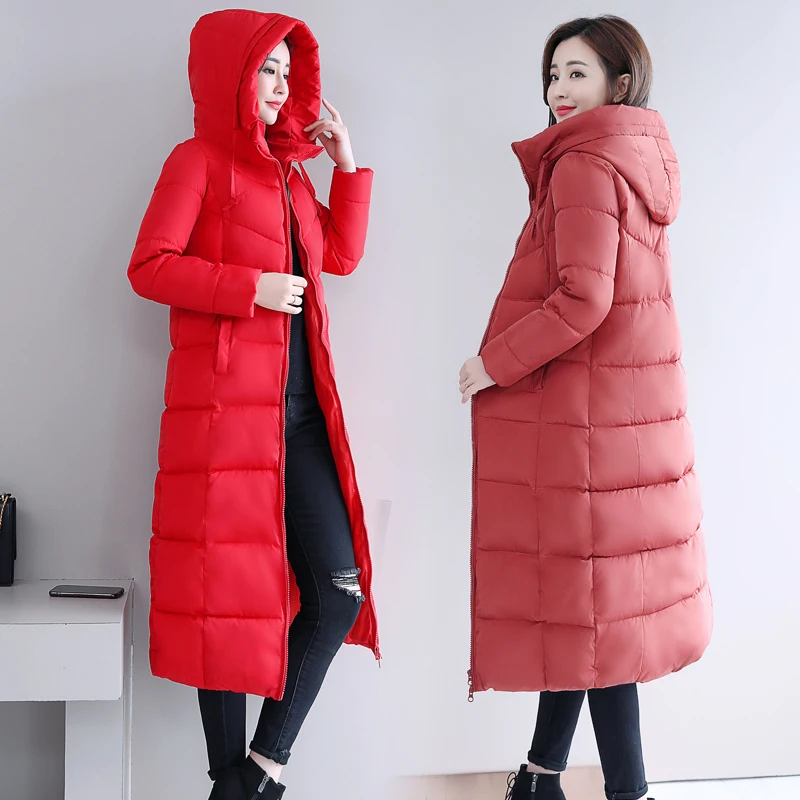 Large Size M-6XL Woman Jacket Winter Down Parkas Coats Lengthen Warm Quilted Cotton Jacket for Women Hooded Padded Outwear