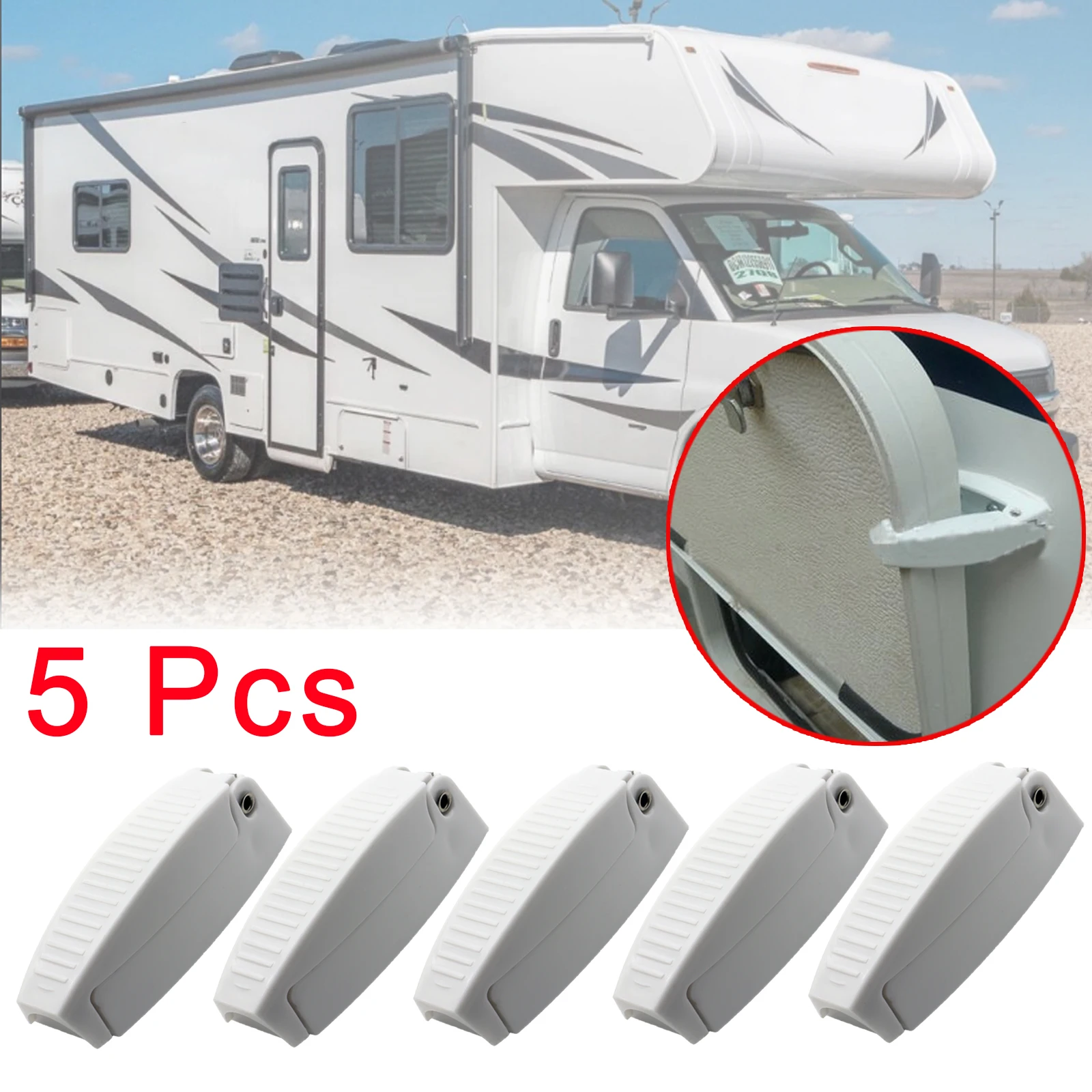 5x RV สีขาวกลมสัมภาระพลาสติกประตูช่อง Latch ผู้ถือคลิปสำหรับ Camper Trailer Motorhome รถอุปกรณ์เสริม