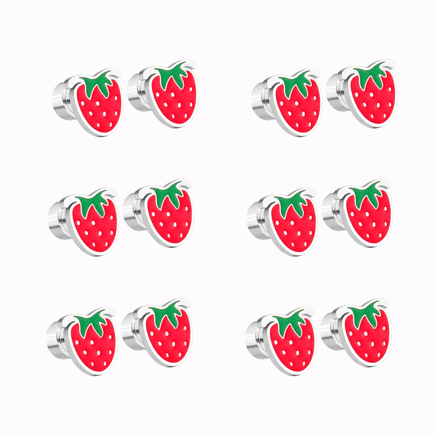 LUXUKISSKIDS 12Pairs/Lot Red Strawberry Cute Earrings For Girls Stainless Steel Women Childlike Jewelry Gifts pendientes aretes
