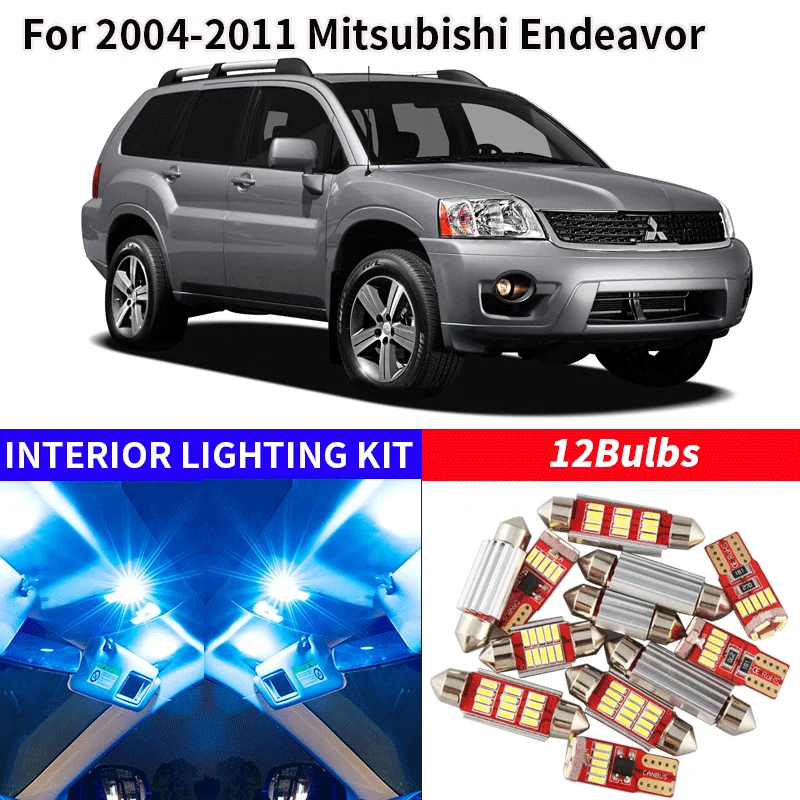 12x Canbus Error Free LED Interior Light Kit Package for 2004-2011 Mitsubishi Endeavor Car Accessories Map Dome Trunk License Li