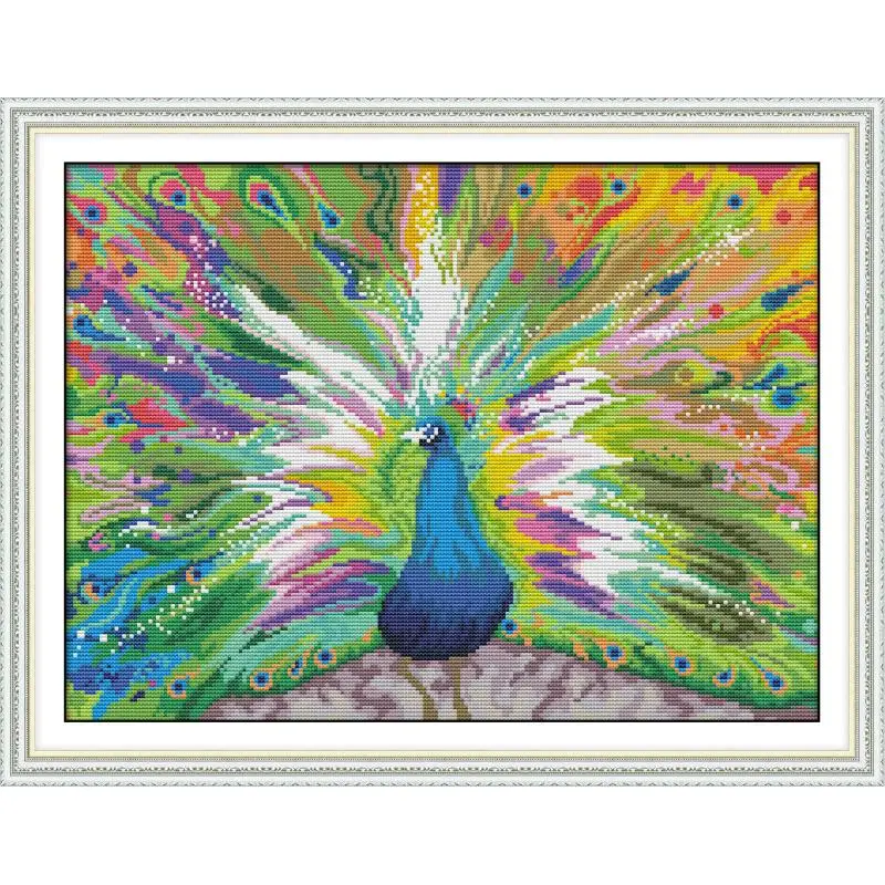 Needlework, DMC cross stitch, full set of embroidery kits, colorful and beautiful peacock print pattern, cross stitch DIY gift