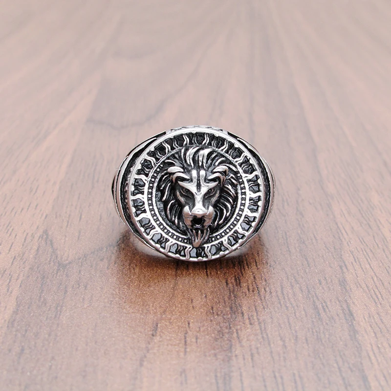 316L Stainless Steel Sun Veles Lion Head Ring Viking Rune Talisman Slavic Kolovrat Scandinavian Amulet Jewelry