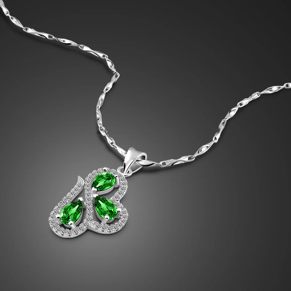 New 100% 925 Sterling Silver Necklace for Women Inlay Green Zircon Flower Pendant for Girlfriend Choker Chain Jewelry Gift