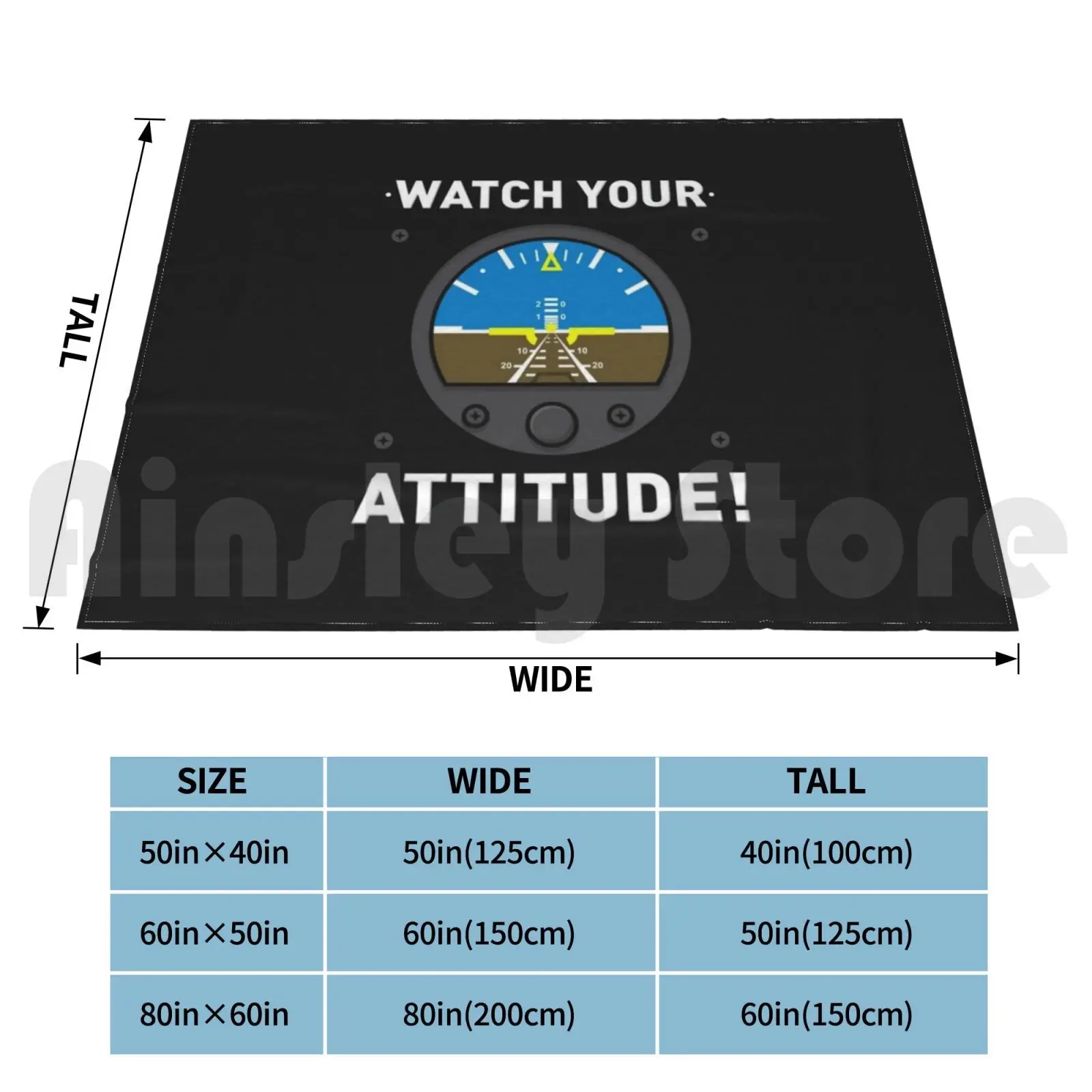Aviation : Watch Your Attitude Blanket Fashion Custom Aviation Altitude Pilot Flight Airplane Cockpit Plane