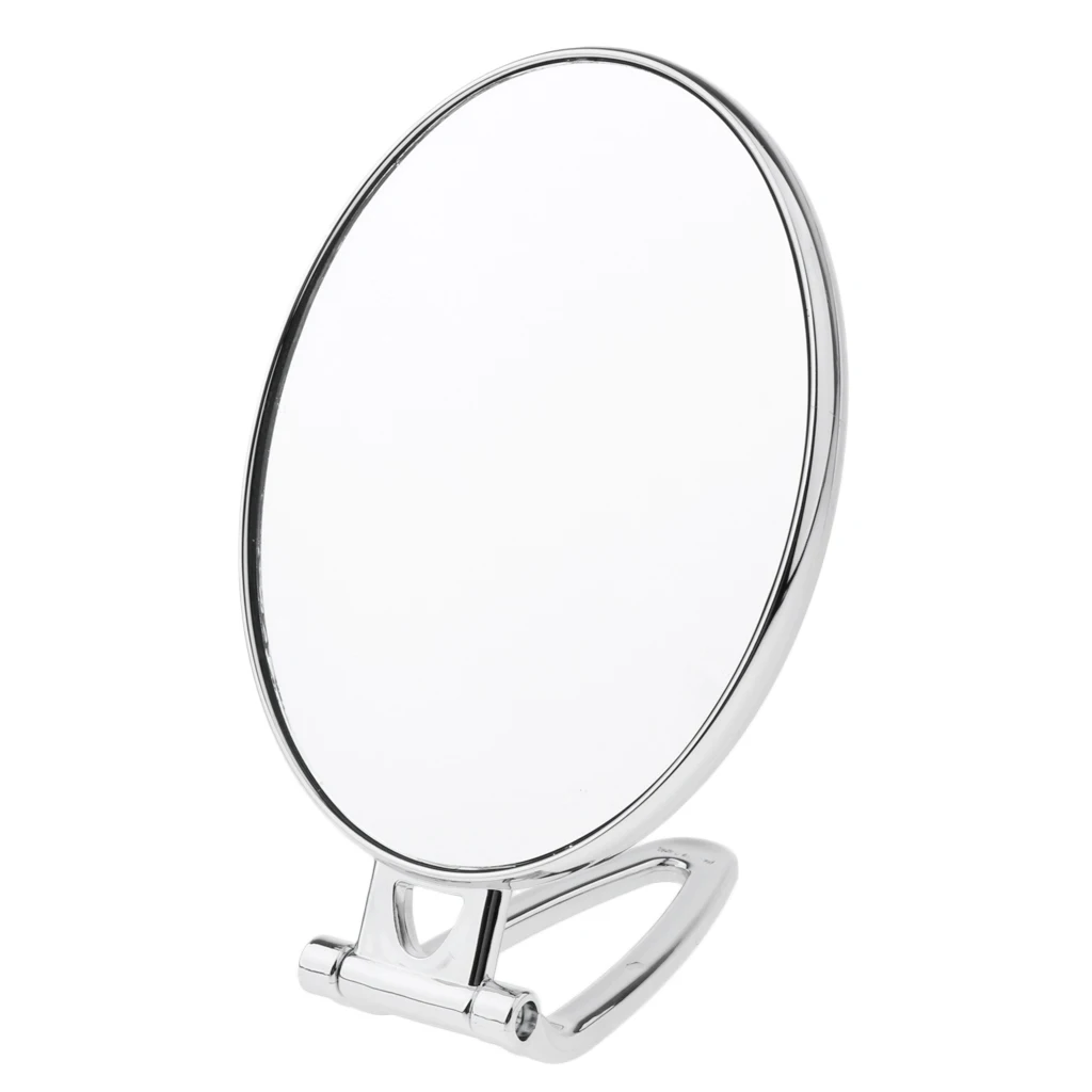 Double Sided Round Mirror with 1x and 2x Magnification - Adjustable Folding Handle for Bathroom