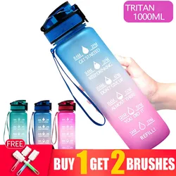 1L Tritan Gourd Vacuum Water Bottle With Time Marker Bounce Cover 1000ml Water Jug Bottle Leakproof Cup Sports Fitness Bottles