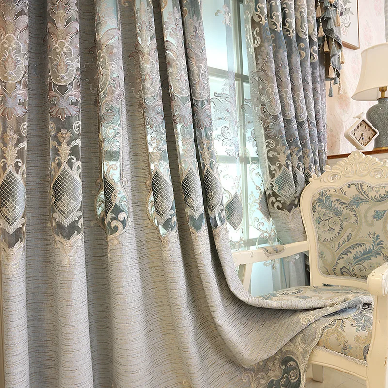 

European Luxury Gray Jacquard Blackout Decorative Curtains For Bedroom Window Curtains Living Room Luxury Drapes Custom Valance4