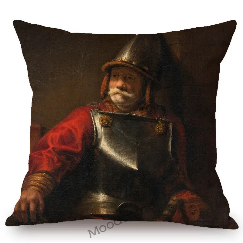 Rembrandt Realism Art Oil Painting General Queen Christmas Jesus Art Baroque Style Cotton Linen Cushion Cover Sofa Pillow Case