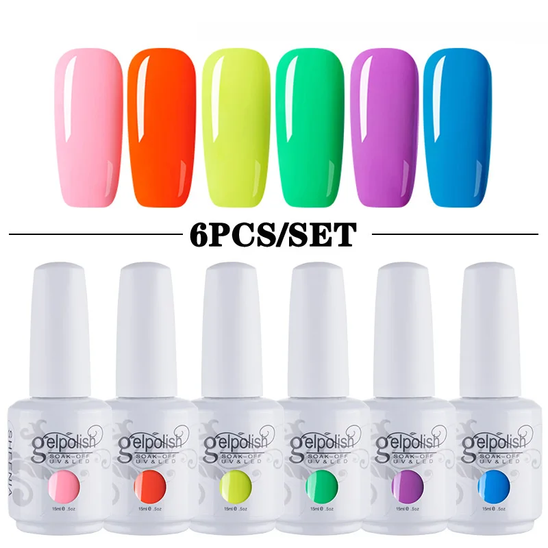 

2022 Sheenia 6pcs Glitter Gel Polish Set UV Vernish Semi Permanent Base Top Coat 7.5ML Soak Off Varnish Nail Art Gel Lak Nails