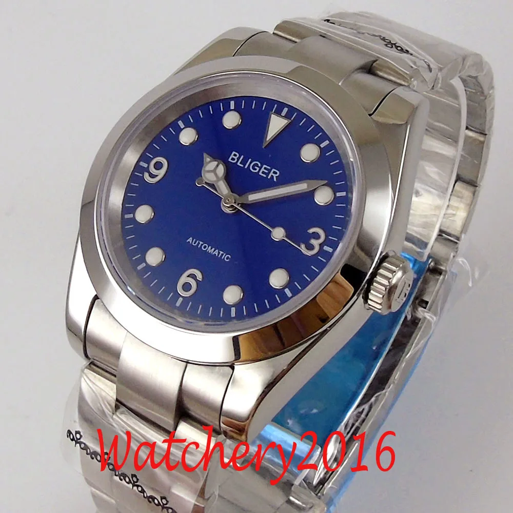 40mm Bliger Blue Dial Luminous Sapphire Glass NH35 Mechanical Automatic Mens Watch