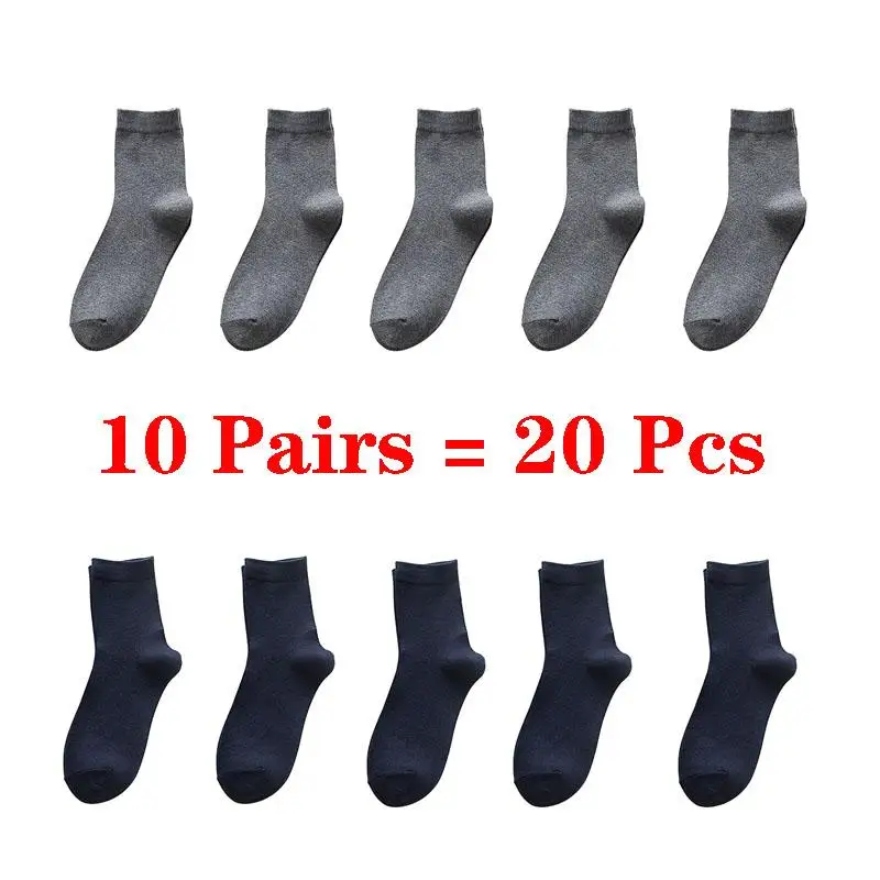 10 Pairs=20 Pcs Solid Colors Crew Socks Male Business Casual Black White Socks Men Spring Autumn Breathable Mens Socks Meias