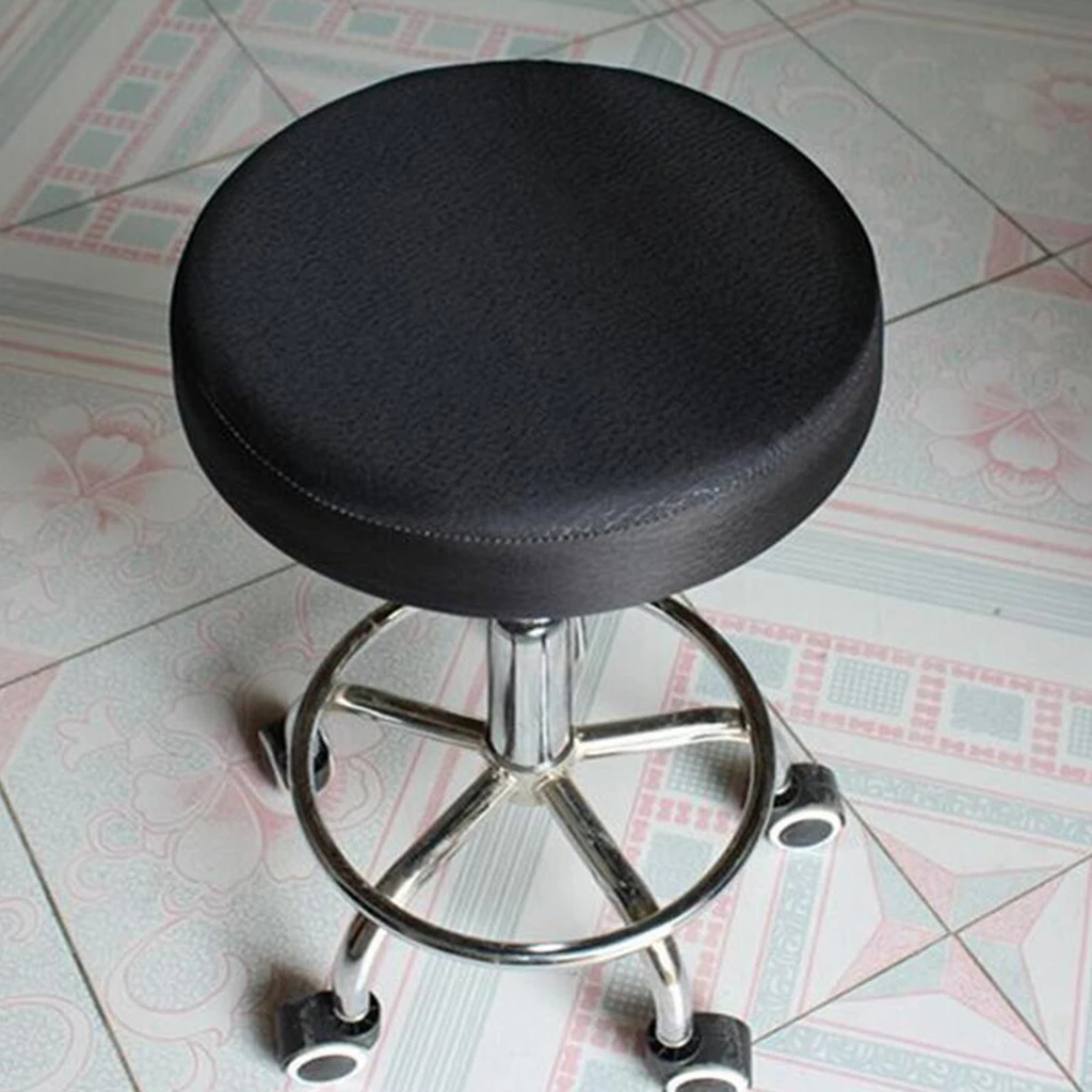 2Pcs Black Chair Cover 35x10cm Removable Bar Stool Replacement Cover Round Chair Seat Cover Protector Desk Salon Sleeve