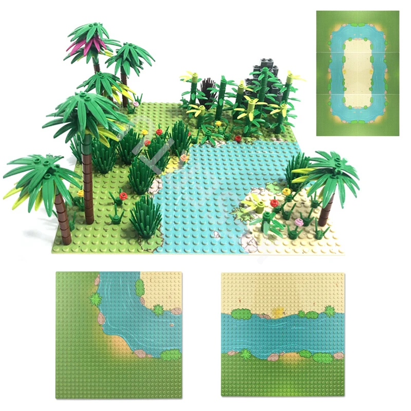 Multi-scene Baseplate Classic City Road Green Street  Military Ball Island Parking Lot  Building Blocks Assembly Bricks Plate