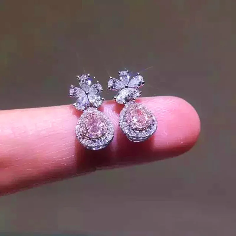 Huitan Flower Stud Earrings with Pink CZ Design Fashion Accessories for Women Bling Bling Earrings Wedding Party Trendy Jewelry