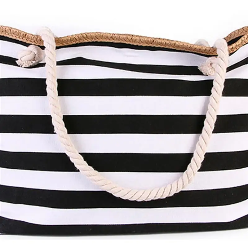 New Beach Tote Bag Fashion Women Canvas Summer Large Capacity Striped Shoulder Bag Tote Handbag Shopping Shoulder Bags