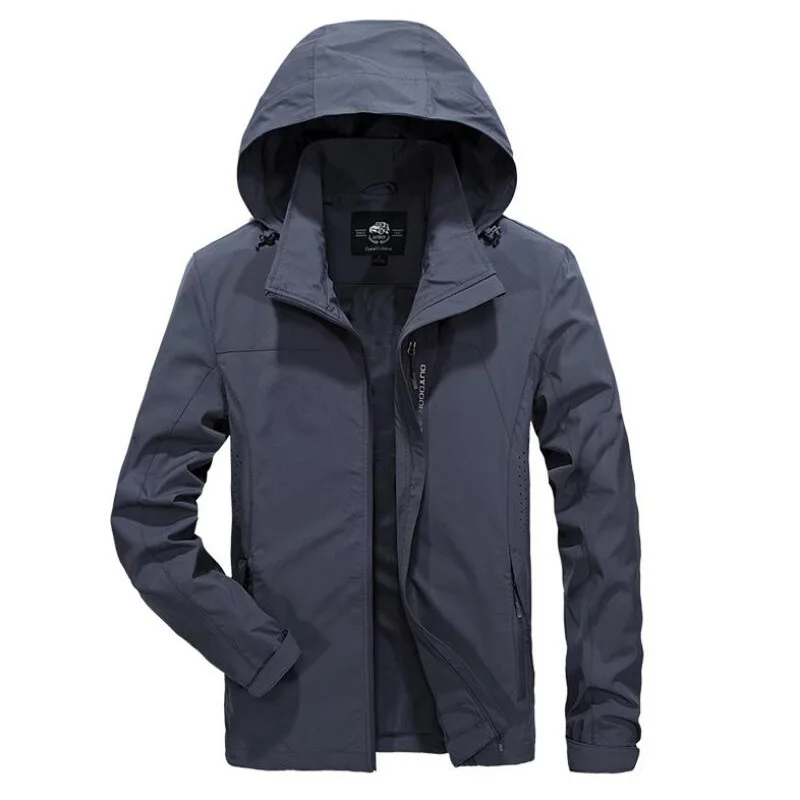 

New Spring Jacket Mens Casual Hooded Collar Quick Drying Thin Men's Jacket Coat Pockets chaqueta hombre Plus Size L-4XL