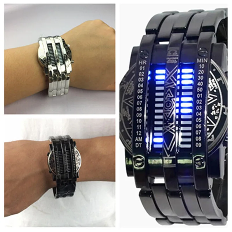 

Fashion Binary Led Watch Men Big Watches Black Stainless Steel Multifunctional Electronic Watch Men Military Sports Watches 2020