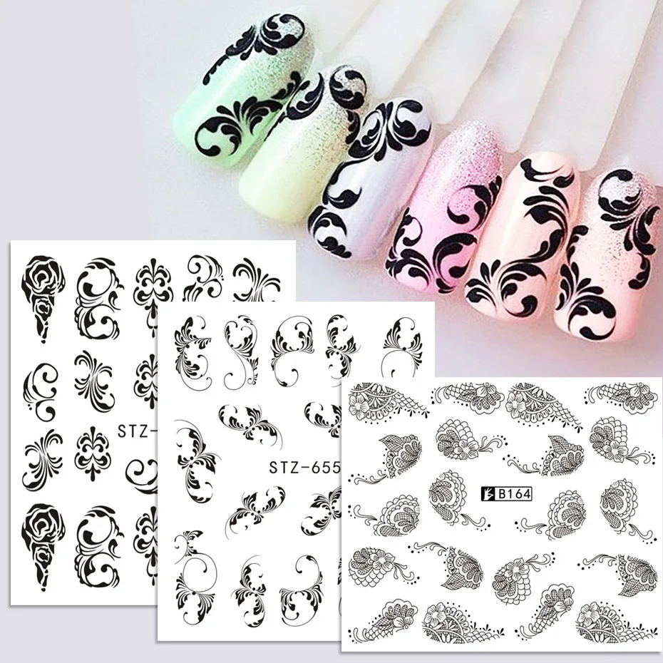 1 pcs Nero Bianco Leopard Nails Art Stickers Completa Involucri Acqua Trasferimento Decalcomanie Disegno Sexy Cursore Decorazione del Manicure Tips