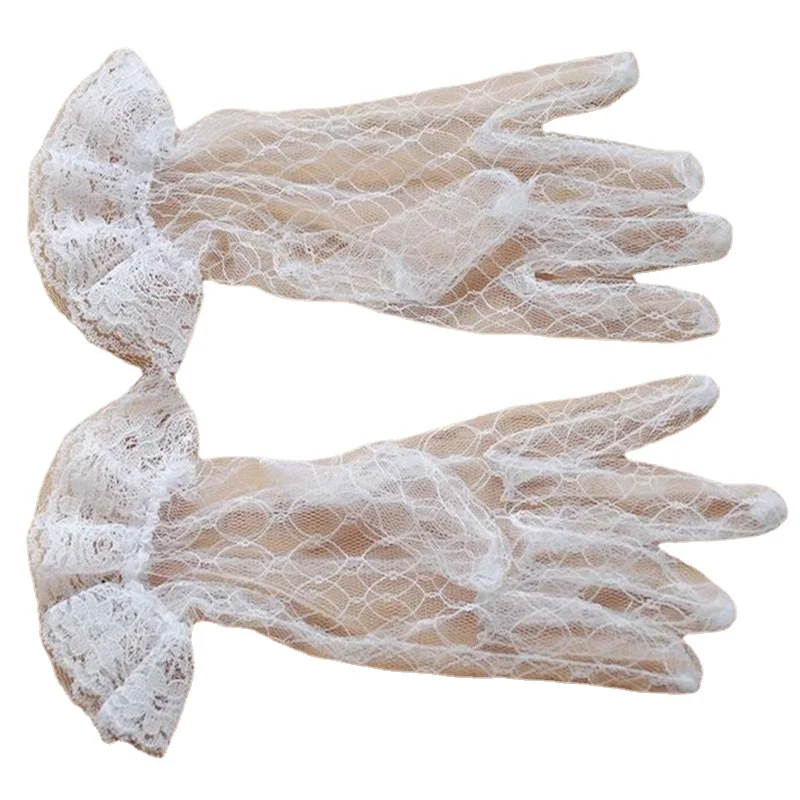 Bride Wedding Gloves White Short Design Lace Gauze Transparent Women 2025 UV-Proof Summer Fishnet Mitten