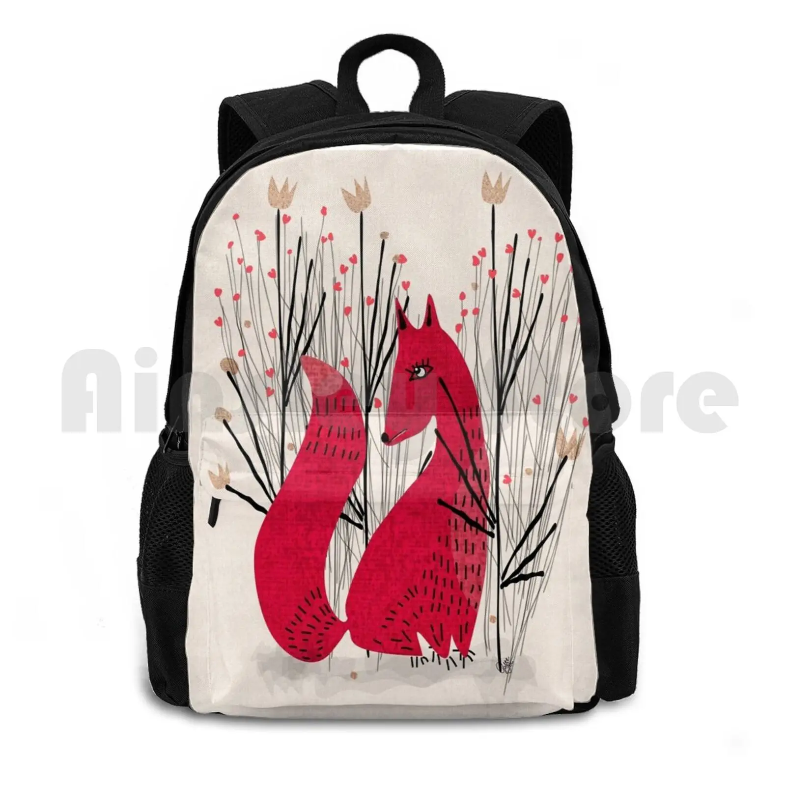 Fox In Shrub Outdoor Hiking Backpack Riding Climbing Sports Bag Whimsical Kids Art Babys Fox Illustrations Cute Fox Pets Funny