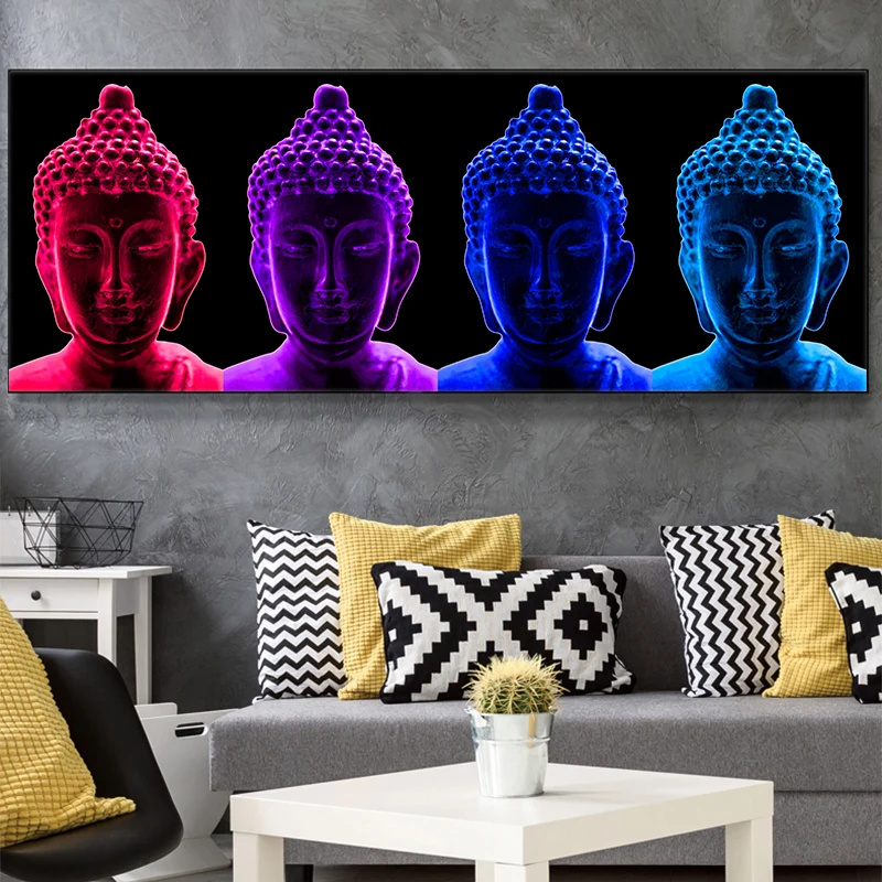 Modern Abstract Buddhism Cavans Painting Colorful Buddha Posters and Prints Wall Art Picture for Living Room Home Decor Cuadros