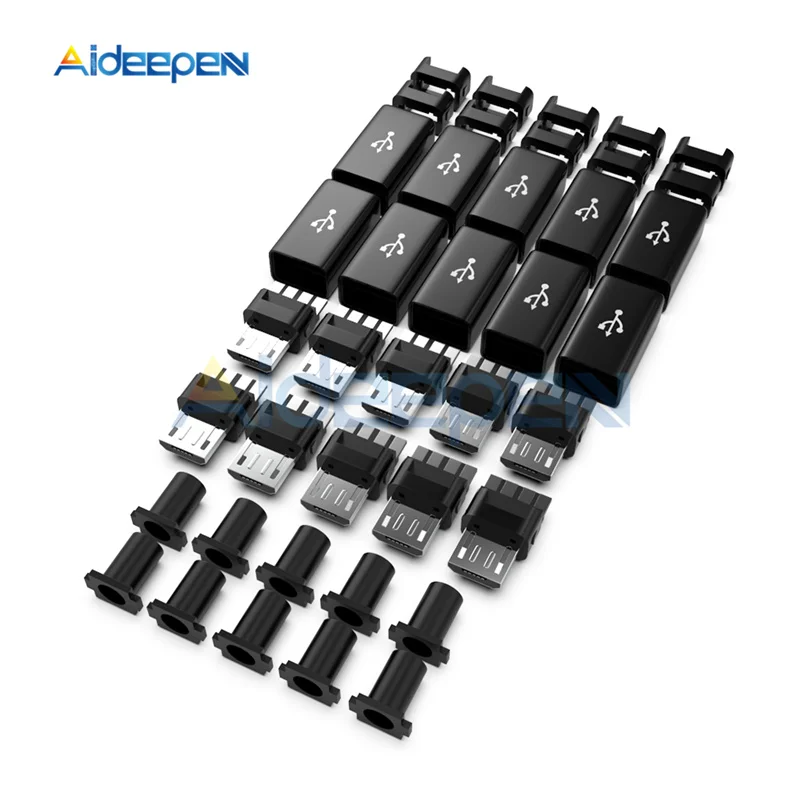 مجموعة موصل توصيل ذكور كابل USB صغير مع غطاء ، ملحقات كابل بيانات سهلة الاستخدام ، محطات سوداء صغيرة ، 50 في المجموعة