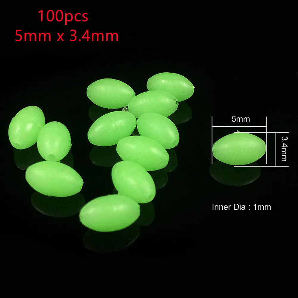 100pcs Oval Night Luminous Fishing Beads Glowing Sea Fishing Lure Bait Floating Beads Fishing Tackles Tools For Rig 5mm 8mm