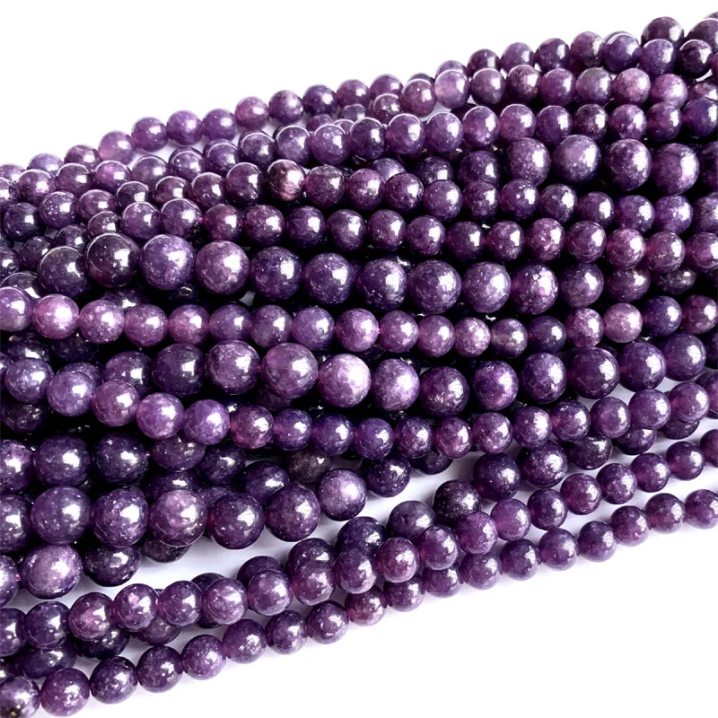 

Natural Genuine Dark Purple Lepidolite Stone Round Loose Gemstone Beads 4-12mm 15" 06339