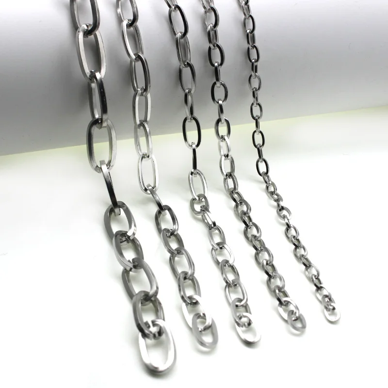 Never Fade Stainless Steel Chain Flat Oval Link Bulk Chains DIY Wallet Chain Jewelry Necklace Making Handmade Accessories