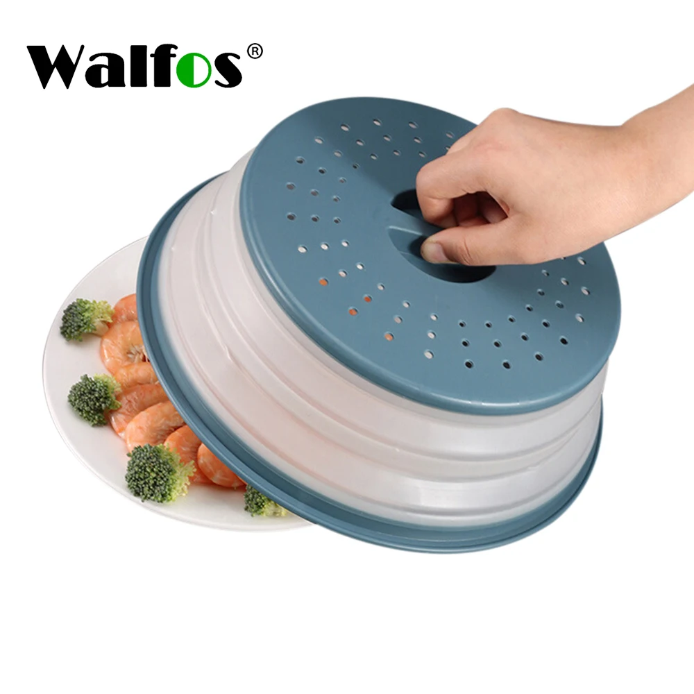 Walfos Microwave Splash-Proof Cover Collapsible Food Cover Hollow-Out Drain Basket with Handle Essential Tools