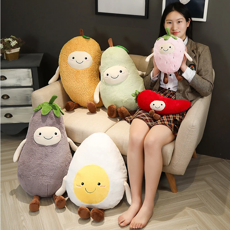 Kawaii Cartoon Aubergine Mango Aardbei Peper Peer Omelet Speelgoed Voor Kinderen Fruit Zachte Pluche Kussen Kids Gevulde Doll Gift