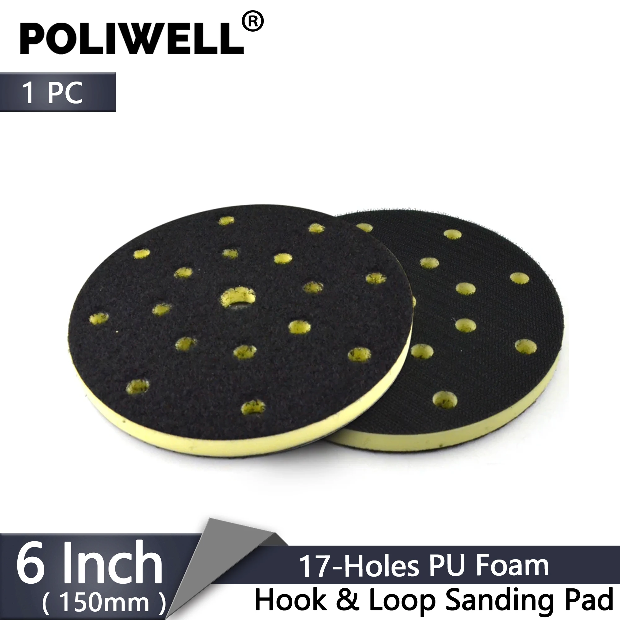 6 inch 150mm 17-Hole PU Foam High Density Hard Hook & Loop Surface Protection Interface Buffer Backing Pad