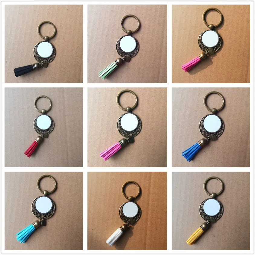

sublimation blank keychains Bronze color short tassels key ring hot transfer printing blank diy consumable 20pieces/lot