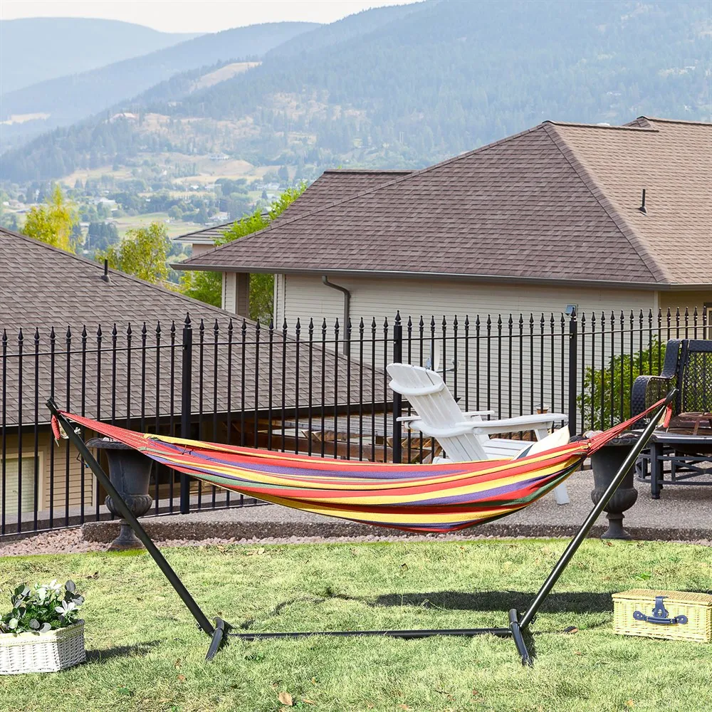 Outsunny hammock with portable steel support adjustable height 6 levels with carrying bag 150 kg for garden Multicolor