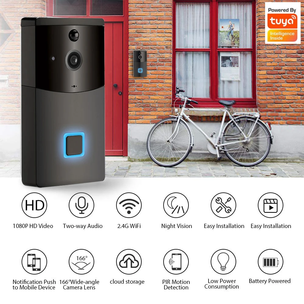 Tuya Smart Wifi Doorbell Rainproof Intercom PIR Motion Detector Night Vision Security Camera