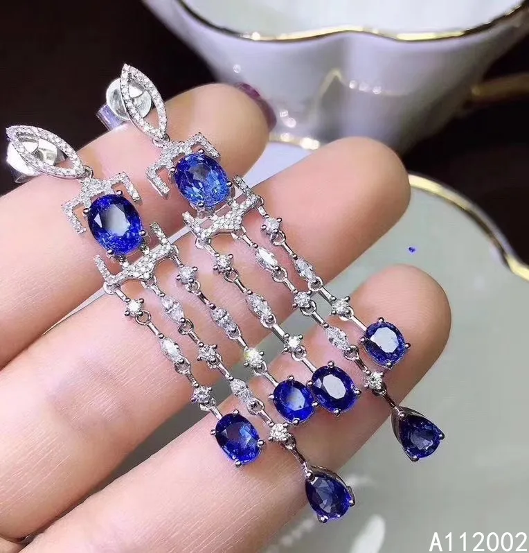 KJJEAXCMY fine jewelry natural sapphire 925 sterling siver women gemstone earrings support test popular