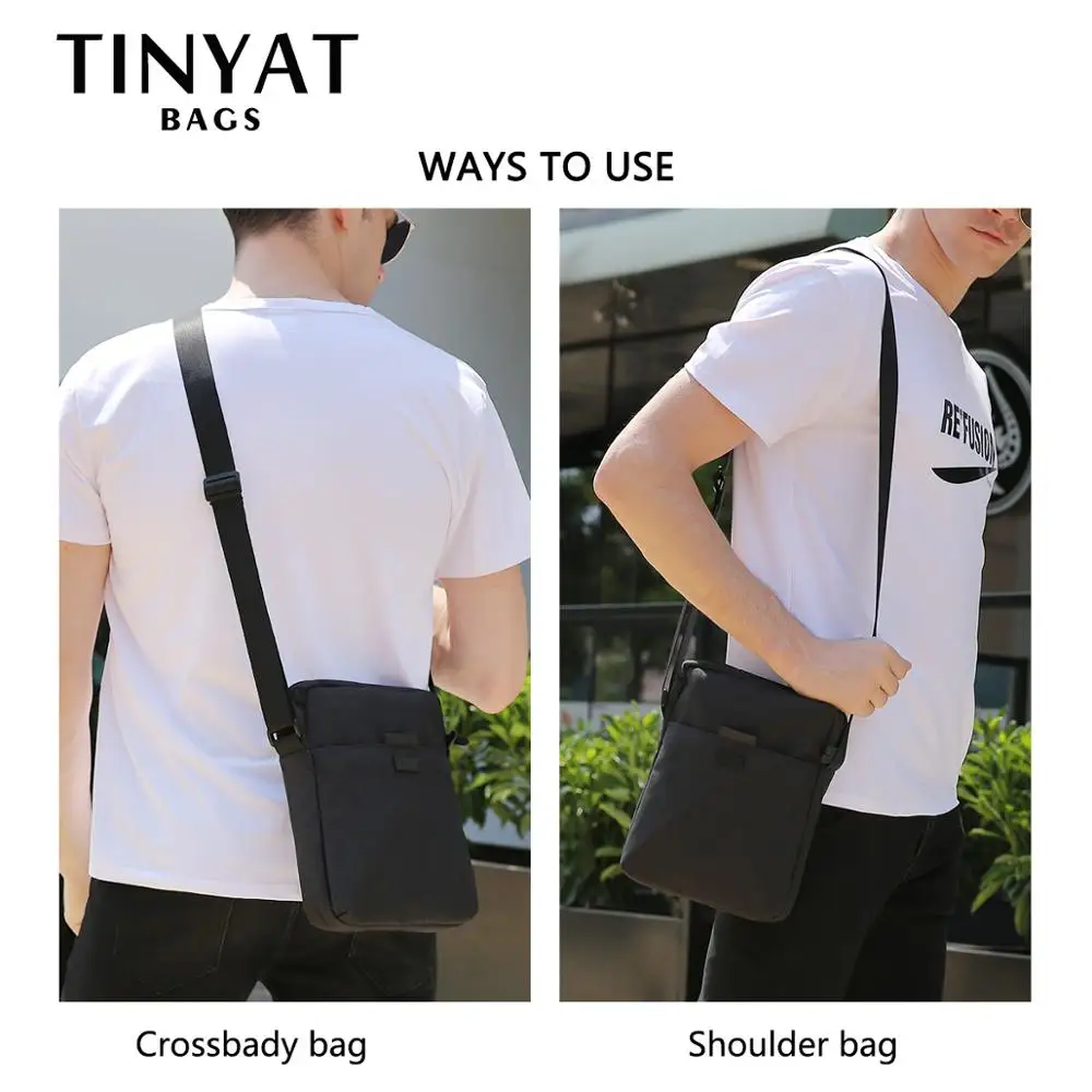 TINYAT — Sac à bandoulière en toile étanche pour homme, sacoche légère, pour ipad 7,9 pouces, style décontracté, pour le travail, business, poids de